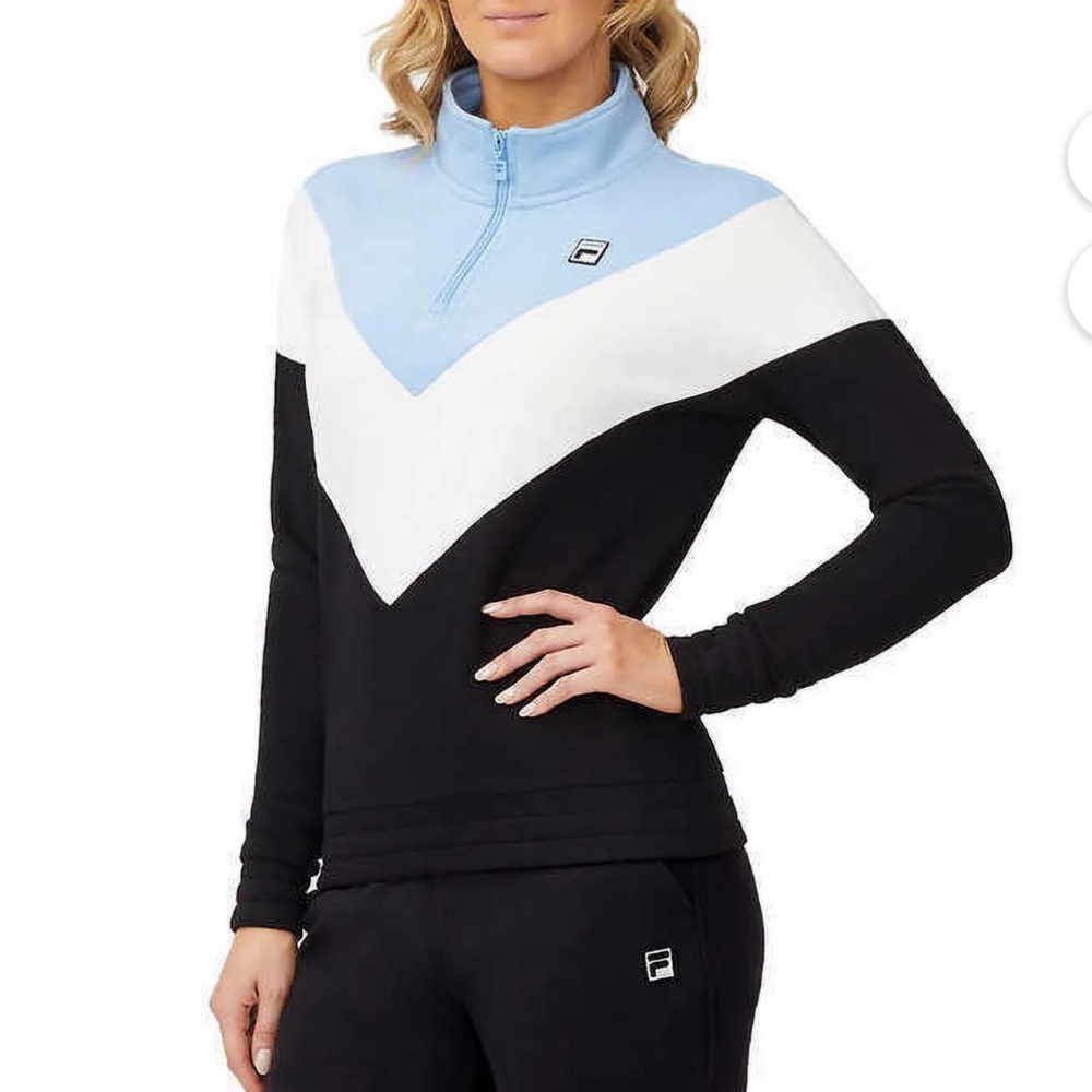 Fila blue color block quarter zip pullover collared sweatshirt